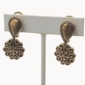 VTG Premier Designs Floral Gold Dangle Drop Clip-on Pierced Earrings Convertible
